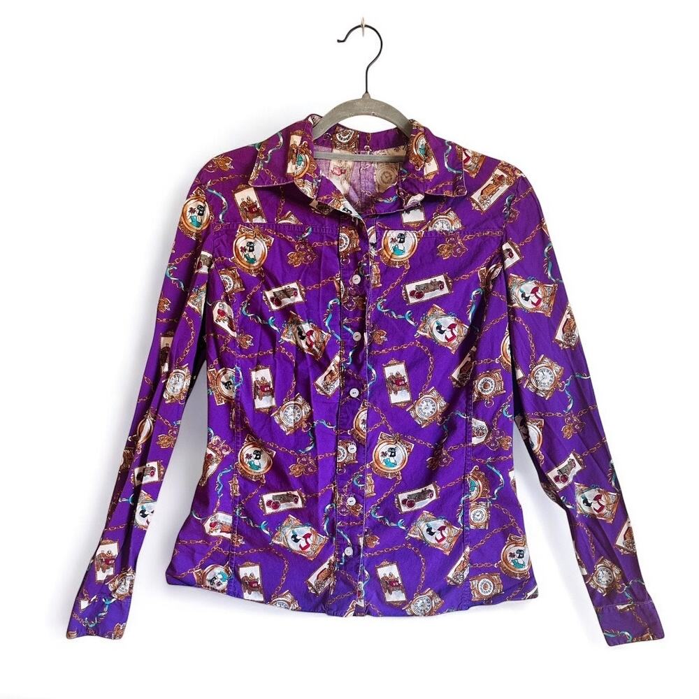 Vintage 80s Purple and Gold Print Western Button-Up Shirt - Size: S/M